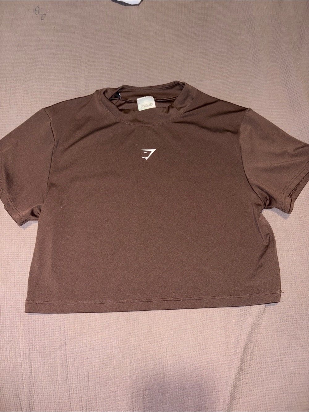 Gymshark Brown Cropped Performance Tee with White Logo